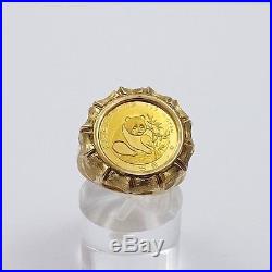 999 1/20 OZ GOLD PANDA COIN 1988 5 YUAN SET IN 14K RING Sz 7 NEW