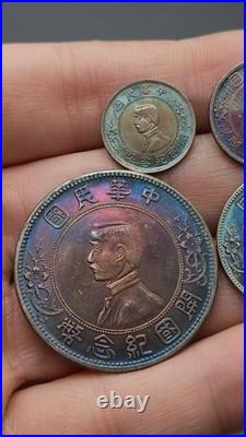 A Set 1927 Republic China Sun Yat-sen Portrait Commemorative Silver Dollar Coin