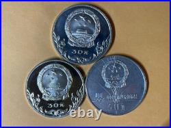 A set of 3 China 30 yuan Olympic Games silver coin, issued in 1980, UN