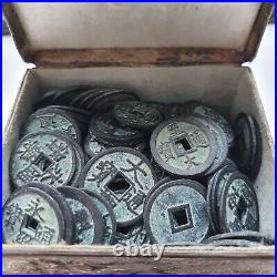 Ancient Chinese 88 Cash Coin Set-dragon Trinket Box