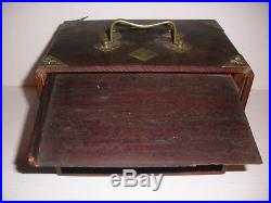 Antique Chinese Mah-Jongg Set bovine Tiles sticks and brass coins in wood box