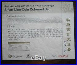 Australien lunar II drachen set etui 9 x 1 unze silber farbig china coin set
