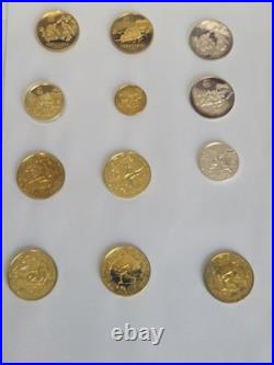 Beautiful Set of 12 Uncirculated 1980 China Olympic Proof Silver & Brass Coins