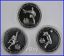 CHINA 1979 3X 0.4 Oz Silver Coin/Medal Proof Set 4th National Games +COA & BOX