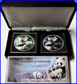 CHINA (2) 10 Yuan 2023 Silver Colorized Panda Day/Night Coin Set OGP/COA