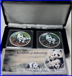 CHINA (2) 10 Yuan 2024 Silver Colorized Panda Day & Night Coin Set OGP/COA