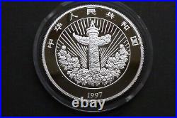 CHINA LUCKY SILVER 3-COIN SET. 999 Silver Proof 5 Yuan boxed set 1997 + COA's