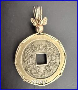 CHINESE COIN SET COIN CHARM PENDANT WRAPED IN 10k GOLD WIRE