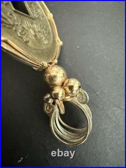 CHINESE COIN SET COIN CHARM PENDANT WRAPED IN 10k GOLD WIRE