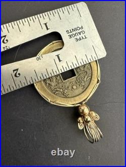 CHINESE COIN SET COIN CHARM PENDANT WRAPED IN 10k GOLD WIRE