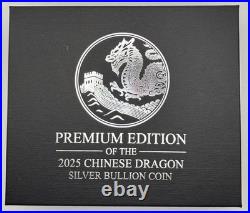 CHINESE DRAGON 2025 Premium Set 1 oz Silver Coin & 2 oz Silver Bar China MDM