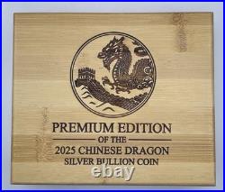 CHINESE DRAGON 2025 Premium Set 1 oz Silver Coin & 2 oz Silver Bar China MDM
