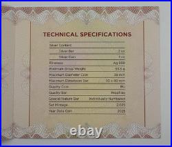 CHINESE DRAGON 2025 Premium Set 1 oz Silver Coin & 2 oz Silver Bar China MDM