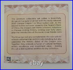 CHINESE DRAGON 2025 Premium Set 1 oz Silver Coin & 2 oz Silver Bar China MDM