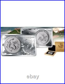 CHINESE SILVER DRAGON COIN IN A BAR 2 Oz + 1 Oz Set Coin 10 Yuan China 2025