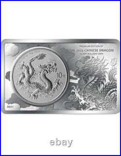 CHINESE SILVER DRAGON COIN IN A BAR 2 Oz + 1 Oz Set Coin 10 Yuan China 2025