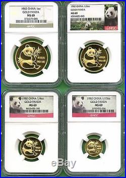 China 1982 Panda Gold Set Ngc Ms 69 4 Coins Very Rare