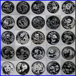 China 19822007 Design 25th Anniversary Silver Panda 25 Coin Set ALL NGC PF69