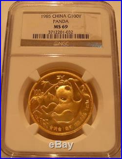 China 1985 Gold 5 Coin Full UNC Panda Set All Coins NGC MS-69