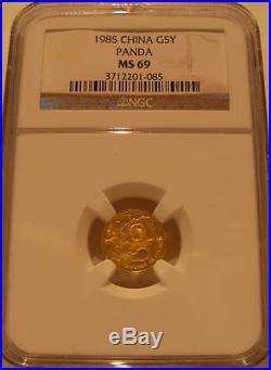 China 1985 Gold 5 Coin Full UNC Panda Set All Coins NGC MS-69