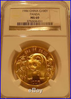 China 1986 Gold 5 Coin Full UNC Panda Set All Coins NGC MS-69