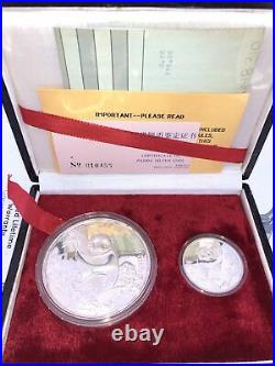 China 1987 Panda 10,50 Yuan 1oz+5oz Set of 2 Silver Coins, Proof