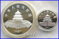 China 1987 Panda 10,50 Yuan 1oz+5oz Set of 2 Silver Coins, Proof