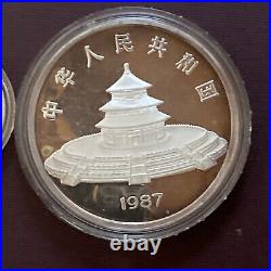 China 1987 Panda Two Coin Silver Proof Set 1oz & 5oz Not Box NotCOA 10 & 50 Yuan