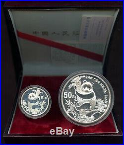 China 1987 Silver Panda Set, 5 ounces and 1 ounce PROOF COINS with box/COA