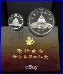 China 1987 Silver Panda Set, 5 ounces and 1 ounce PROOF COINS with box/COA