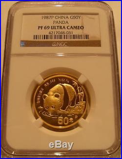 China 1987P Gold 5 Coin Full PROOF Panda Set All Coins NGC PF-69UC