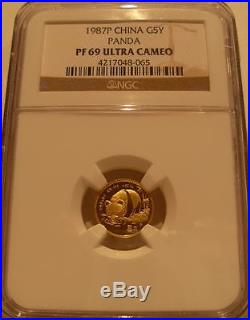 China 1987P Gold 5 Coin Full PROOF Panda Set All Coins NGC PF-69UC