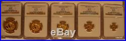 China 1988 Gold 5 Coin Full UNC Panda Set All Coins NGC MS-69