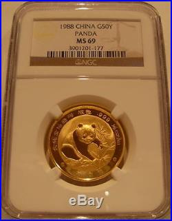 China 1988 Gold 5 Coin Full UNC Panda Set All Coins NGC MS-69