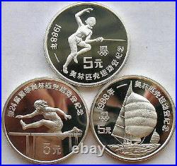 China 1988 Seoul Olympics Set of 3 Silver Coin, Proof