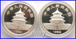 China 1989 Panda 10 Yuan 1oz Set of 2 Silver Coins, Proof+UNC China 1989 Panda 10 Yuan 1oz Set of 2 Silver Coins, Proof+UNC