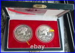 China 1989 Panda 10 Yuan 1oz Set of 2 Silver Coins, Proof+UNC China 1989 Panda 10 Yuan 1oz Set of 2 Silver Coins, Proof+UNC