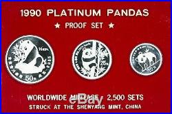 China 1990 Platinum Panda Proof 3 coin set