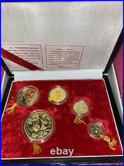 China 1992 P Gold Panda Proof Set 5 Coins 0.999 Fine Box COA 1.9 Scarce