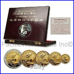 China 1993 Panda BiMetallic Gold Proof Coins 5pc set with COA and Box SKU#7490