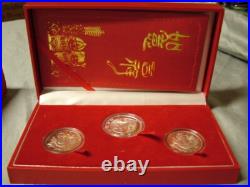 China 1997 Millennium 3 X 5 Yuan Lucky. 999 Silver Proof Coin Set With Piedfort