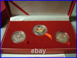 China 1997 Millennium 3 X 5 Yuan Lucky. 999 Silver Proof Coin Set With Piedfort