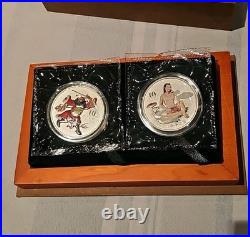 China 2002 Colored Silver 10 Yuan Coin Set (2 Pcs) Mythical Folktale, Bu-sealed