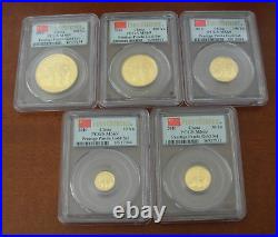 China 2010 Gold 5 Coin Full UNC Panda Set All Coins PCGS MS69 First Strike
