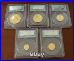 China 2010 Gold 5 Coin Full UNC Panda Set All Coins PCGS MS69 First Strike
