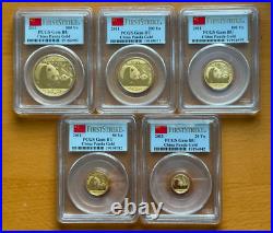 China 2011 Full Gold 1.9 oz Panda 5 Coin UNC Set PCGS GEM BU