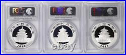 China 2012-2014 1oz Silver 3-Coin Panda Set MS69 PCGS 24729302 in Display Box