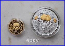 China 2015 Gold and Silver Coins Set-Chinese Auspicious Culture-Wu Fu Gong Shou