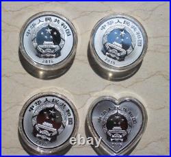 China 2015 One Set of 4 Pcs of 1oz Silver Coins Chinese Auspicious Culture