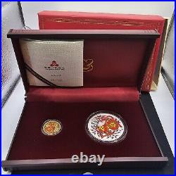 China 2016 Monkey Colorized Gold and Silver Coins Set 1/10 GOLD 1OZ SILVER RARE